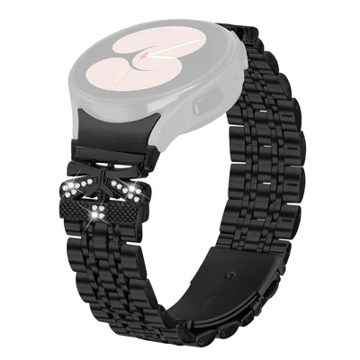 Electroplated Color Metal Strap with Connector for Samsung Galaxy Watch7 44mm / 40mm Butterfly Rhinestones Decor 7-Bead Watch Band - Black