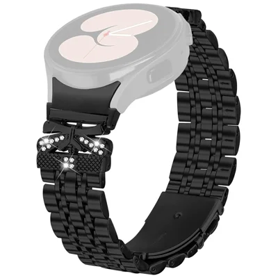 Electroplated Color Metal Strap with Quick Release Connector for Samsung Galaxy Watch7 44mm / 40mm Butterfly Rhinestones Decor 7-Bead Watch Band - Black