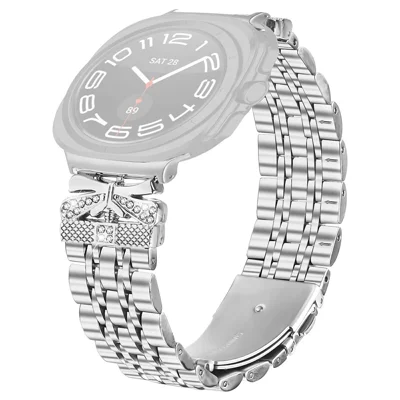 Metal Watch Band for Samsung Galaxy Watch Ultra2 47mm / Watch Ultra (2025) 47mm / Watch Ultra 47mm Rhinestone Butterfly Decor Stainless Steel Silver Wrist Band