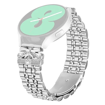 Pulseira Metálica para Relógio Huami Amazfit GTS 3 / 2e / 2 com Decoração de Borboleta e Strass em Aço Inoxidável Prateada