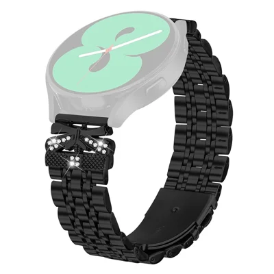 Pulseira Metálica para Relógio Huami Amazfit GTS 3 / 2e / 2 com Decoração de Borboleta e Strass, Pulseira em Aço Inoxidável - Preto
