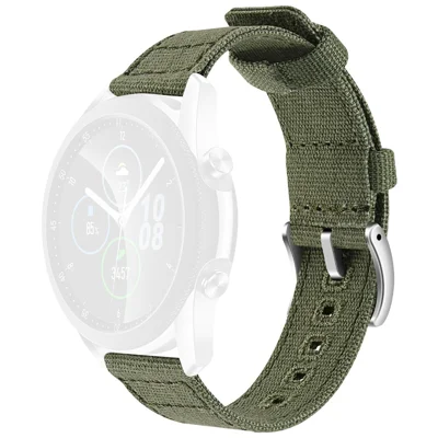22mm Watch Band For Samsung Galaxy Watch3 45mm Canvas Pin Buckle Strap - Army Green