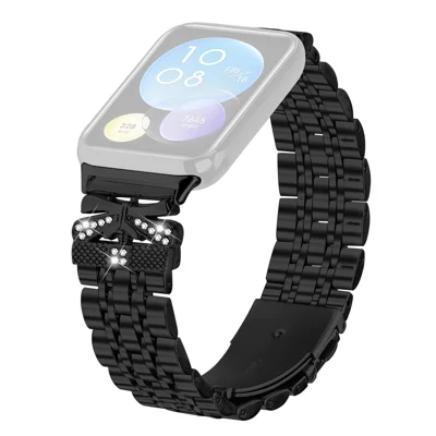 Metal Watch Band for Xiaomi Smart Band 10 Pro / 9 Pro / 8 Pro / Redmi Watch 6 / 5 / 4 Rhinestone Butterfly Decor Stainless Steel Wrist Band - Black