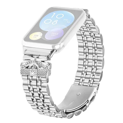 Metallarmband für Xiaomi Redmi Watch 5 / 4 mit Strass-Schmetterlings-Dekor, Edelstahl, silbernes Armband