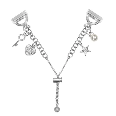 For Fitbit Versa 4 / Sense 2 Silver Single Chain Style Watchband Metal Sliding Bracelet Strap with Heart / Key Pendant