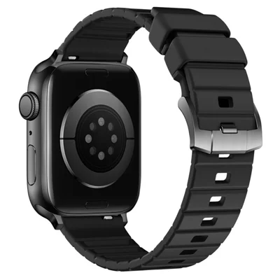 Fluorine Rubber Watch Band for Apple Watch Ultra 4 3 2 1 49mm / Series 12 11 10 46mm / 9 8 7 45mm / SE3 SE2 SE 6 5 4 44mm / 3 2 1 42mm Quick Release Wrist Strap - Black