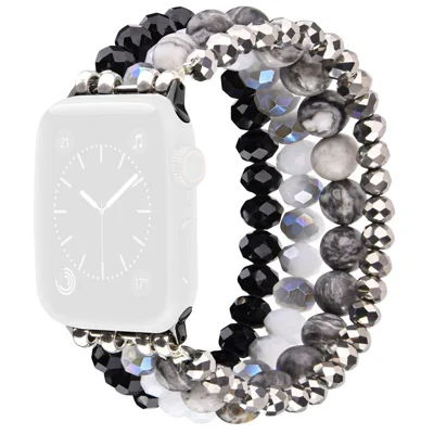 Beaded Replacement Strap for Apple Watch Series 12 11 10 42mm  /  9 8 7 41mm  /  SE3 SE2 SE 6 5 4 40mm  /  3 2 1 38mm Elegant Bracelet Watch Band with Metal Connector - Black