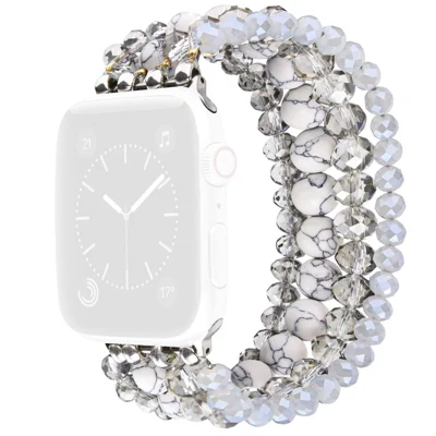 Beaded Replacement Strap for Apple Watch Ultra 4 3 2 1 49mm / Series 12 11 10 46mm / 9 8 7 45mm / SE3 SE2 SE 6 5 4 44mm / 3 2 1 42mm Elegant Bracelet Watch Band with Metal Connector - White