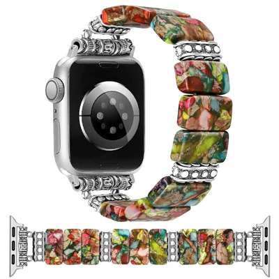 Ceramic + Metal Strap for Apple Watch Ultra 4 3 2 1 49mm / Series 12 11 10 46mm / 9 8 7 45mm / SE3 SE2 SE 6 5 4 44mm / 3 2 1 42mm Attractive Bracelet Watch Band - Colorful