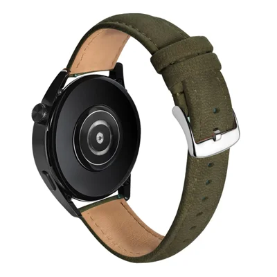 Quick-Release-22mm Top Layer Genuine Cow Leather Strap for Huawei Watch GT 7 46mm /  Watch GT 5 Pro / 5 / 4 46mm / Samsung Galaxy Watch3 45mm Quick Release Watch Band - Army Green