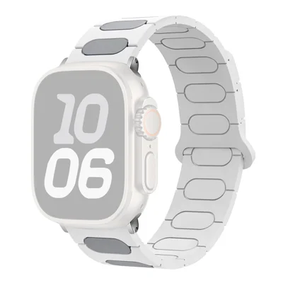 Oval Design Magnetic Strap for Apple Watch Ultra 4 3 2 1 49mm / Series 12 11 10 46mm / 9 8 7 45mm / SE3 SE2 SE 6 5 4 44mm / 3 2 1 42mm Silicone Watch Band Dual Color - White / Grey