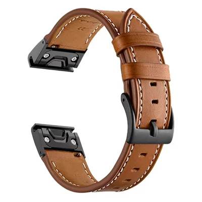 22mm White Stitch Quick Release Watch Band for Garmin Fenix 8 Pro AMOLED 47mm / 8 47mm / Fenix E 47mm Fiber Leather Replacement Strap - Brown