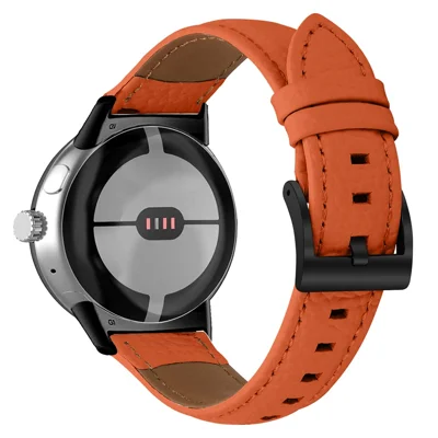 Litchi Textured Genuine Cow Leather Strap with Electroplated Buckle for Google Pixel Watch 5 / Watch 4 / Watch 3 / Watch 2 / Watch 41mm Pointed-End Watch Band - Orange / Black