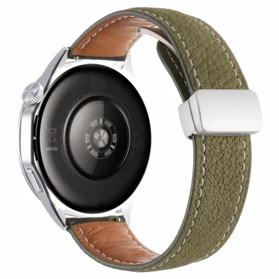 22mm Magnetic Clasp Watch Band for Huawei Watch GT 6 / 5 / 5 Pro / 4 46mm Oil Waxy Litchi Texture Genuine Leather Strap - Green