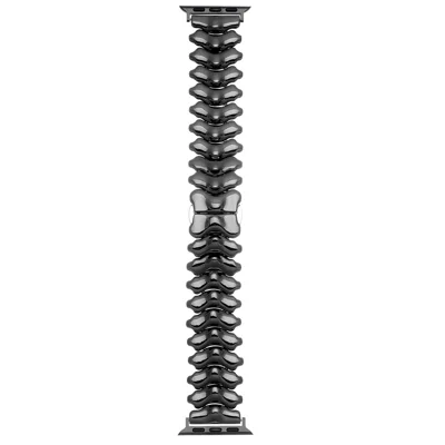 Spine Design Zinc Alloy Strap for Apple Watch Ultra 4 3 2 1 49mm / Series 12 11 10 46mm / 9 8 7 45mm / SE3 SE2 SE 6 5 4 44mm / 3 2 1 42mm Watch Band with Butterfly Clasp - Black