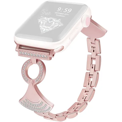 Stainless Strap for Apple Watch Series 12 11 10 42mm / 9 8 7 41mm / SE3 SE2 SE 6 5 4 40mm / 3 2 1 38mm Shell Shape Rhinestone Decor Watch Band - Rose Pink