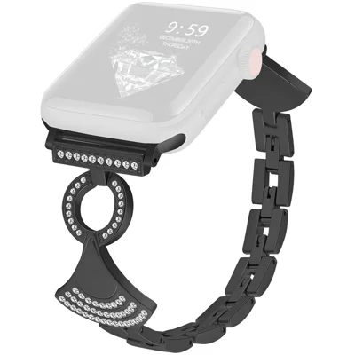 Stainless Strap for Apple Watch Ultra 4 3 2 1 49mm / Series 12 11 10 46mm / 9 8 7 45mm / SE3 SE2 SE 6 5 4 44mm / 3 2 1 42mm Shell Shape Rhinestone Decor Watch Band - Black