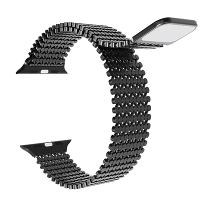 Stainless Steel Magnetic Strap for Apple Watch Ultra 4 3 2 1 49mm / Series 12 11 10 46mm / 9 8 7 45mm / SE3 SE2 SE 6 5 4 44mm / 3 2 1 42mm Molecular Structure Design Watch Band - Black