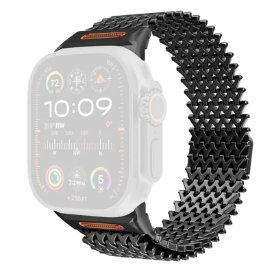 W-Shaped Magnetic Strap for Apple Watch Ultra 4 3 2 1 49mm / Series 12 11 10 46mm / 9 8 7 45mm / SE3 SE2 SE 6 5 4 44mm / 3 2 1 42mm Stainless Steel Watch Band - Black