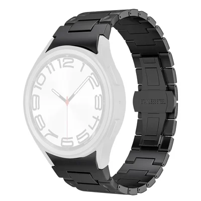 Quick Release Button Metal Strap for Samsung Galaxy Watch7 / 6 / 5 / 4 40mm 44mm Mechanical Style Watch Band with Butterfly Clasp - Black