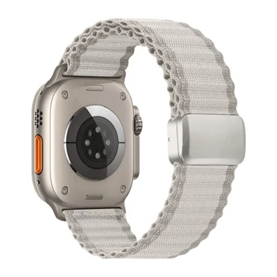 Magnetic Buckle Replacement Strap for Apple Watch Series 12 11 10 42mm  /  9 8 7 41mm  /  SE3 SE2 SE 6 5 4 40mm  /  3 2 1 38mm Nylon Loop Watch Band - White