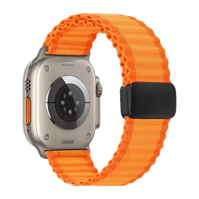 Magnetic Buckle Replacement Strap for Apple Watch Ultra 4 3 2 1 49mm / Series 12 11 10 46mm / 9 8 7 45mm / SE3 SE2 SE 6 5 4 44mm / 3 2 1 42mm Nylon Loop Watch Band - Orange