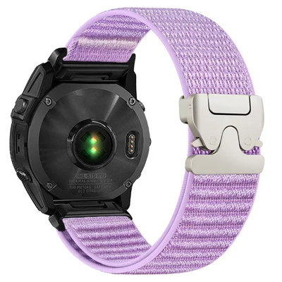 Nylon Watch Band for Garmin Fenix 7 Pro 47mm / 7 / 6 Pro QuickFit 22mm Parachute Buckle Woven Wrist Strap with Stainless Steel Connector - Purple