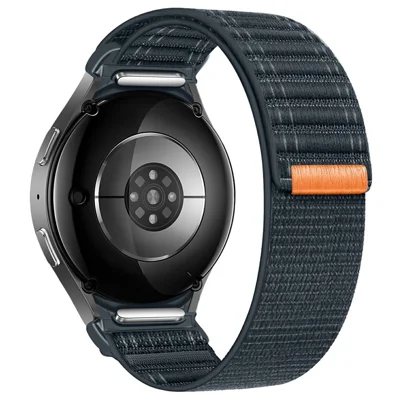 For Samsung Galaxy Watch7 44mm  /  40mm Watch Band Quick Release Button Wave Pattern Magic Tape Nylon Wrist Strap - Dark Blue