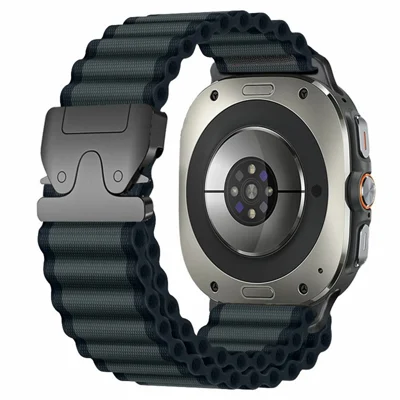 For Samsung Galaxy Watch Ultra2 47mm / Watch Ultra (2025) 47mm / Watch Ultra 47mm Watch Band Parachute Buckle Wide Ripple Pattern Nylon Wrist Strap - Dark Grey  /  Black