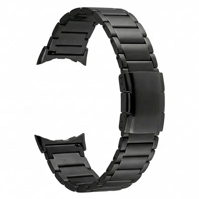 Watch Band For Google Pixel Watch 5 45mm / Watch 4 45mm / Watch 3 45mm 3-Bead Turtle Back Buckle Titanium Alloy Strap - Black