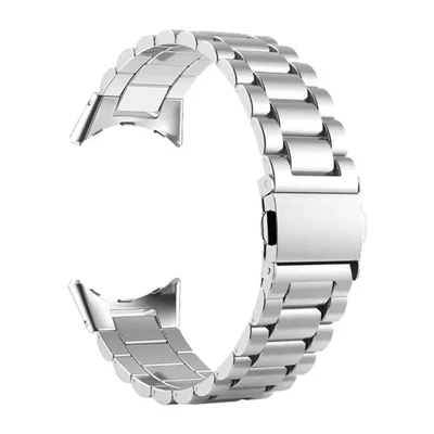Integrated 3-Link Watch Band for Google Pixel Watch 5 45mm / Watch 4 45mm / Watch 3 45mm Titanium Alloy Strap with Butterfly Clasp - Silver