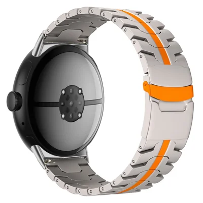 Titanium Alloy Watch Strap for Google Pixel Watch 5 45mm / Watch 4 45mm / Watch 3 45mm Wristband with Stainless Steel Buckle -  Titanium / Orange