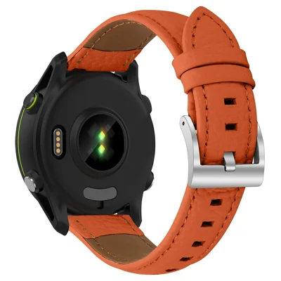 20mm Litchi Texture Genuine Cow Leather Strap for Garmin Forerunner 168 / Forerunner 168 Music / D2 Air X10 Pointed-End Watch Band with Silver Buckle - Orange