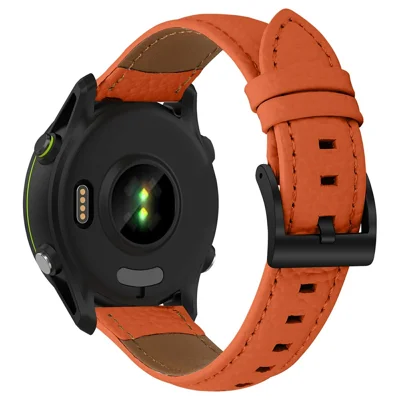 20mm Litchi Textured Genuine Cow Leather Strap with Electroplated Buckle for Garmin Forerunner 168 / Forerunner 168 Music / D2 Air X10 Pointed-End Watch Band - Orange  /  Black
