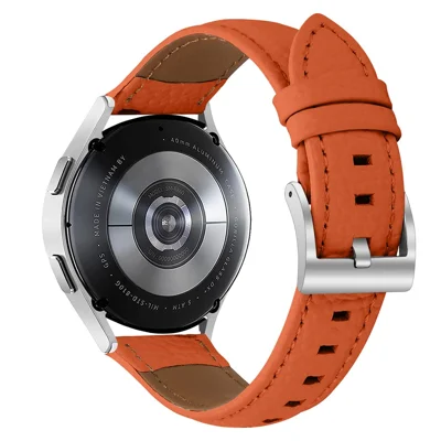 Correia em Couro Genuíno de Vacal com Textura de Lichia para Coros Pace 2 / Huawei Watch GT 3 42mm / TicWatch GTH, Pulseira com Fecho Prateado de Ponta Afiada - Laranja