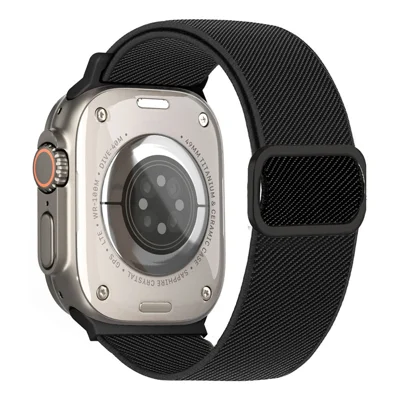 Textured Nylon Watch Band for Apple Watch Ultra 4 3 2 1 49mm / Series 12 11 10 46mm / 9 8 7 45mm / SE3 SE2 SE 6 5 4 44mm / 3 2 1 42mm Adjustable Wrist Strap with Metal Buckle - Black