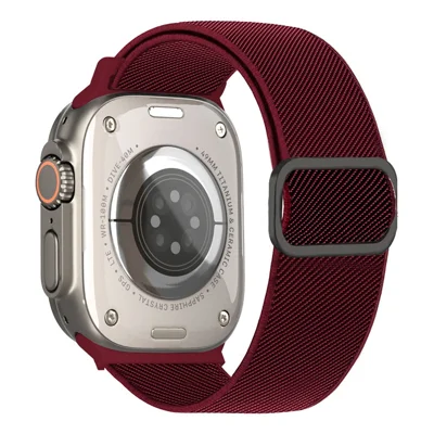 Textured Nylon Watch Band for Apple Watch Series 12 11 10 42mm  /  9 8 7 41mm  /  SE3 SE2 SE 6 5 4 40mm  /  3 2 1 38mm Adjustable Wrist Strap with Metal Buckle - Wine Red