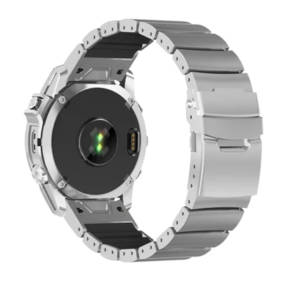 22mm Titanium Alloy + Silicone Watch Band for Garmin Fenix 8 Pro AMOLED 47mm  /  8 47mm  /  E 47mm Quick Release Replacement Strap - Silver  /  Black