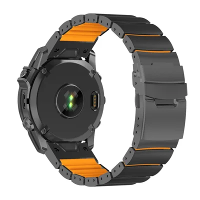 26mm Titanium Alloy + Silicone Watch Band for Garmin Fenix 8 Pro AMOLED 51mm  /  8 51mm  /  Enduro 3  /  Enduro 2 Quick Release Replacement Strap - Black  /  Orange