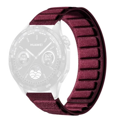 22mm Suede Leather Magnetic Strap for Huawei Watch GT 6 / 5 / 5 Pro 46mm Square Design Watch Band - Wine Red