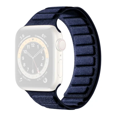 Suede Leather Magnetic Strap for Apple Watch Series 12 11 10 42mm  /  9 8 7 41mm  /  SE3 SE2 SE 6 5 4 40mm  /  3 2 1 38mm Square Design Watch Band - Navy Blue