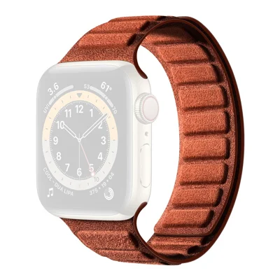 Suede Leather Magnetic Strap for Apple Watch Ultra 4 3 2 1 49mm / Series 12 11 10 46mm / 9 8 7 45mm / SE3 SE2 SE 6 5 4 44mm / 3 2 1 42mm Square Design Watch Band - Brown
