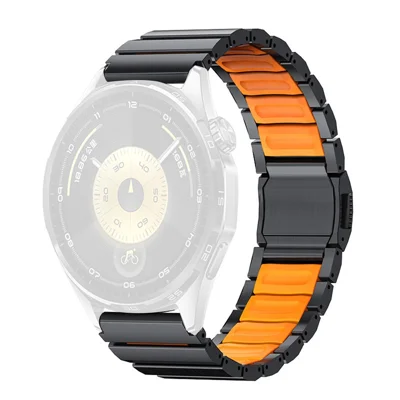 22mm Titanium Alloy + Silicone Strap for Huawei Watch GT 6 / 5 / 5 Pro 46mm Watch Band Magnetic Buckle - Black / Orange