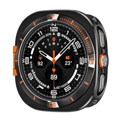 Til Samsung Galaxy Watch Ultra (2025) 47 mm / Watch Ultra 47 mm Metal Case Zinklegering + PC Beskyttelsesramme - Sort/Orange