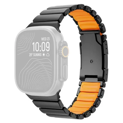 Folding Clasp Watch Band for Apple Watch Ultra 4 3 2 1 49mm / Series 12 11 10 46mm / 9 8 7 45mm / SE3 SE2 SE 6 5 4 44mm / 3 2 1 42mm Quick Release Titanium Alloy Wrist Strap - Black / Orange
