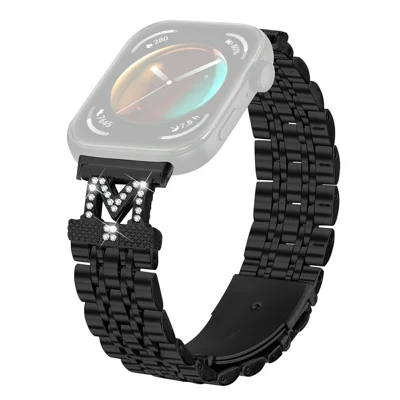 For Huawei Watch Fit 3 Watch Band Stainless Steel Metal Strap with M Shape Connector Rhinestone Decor - Black