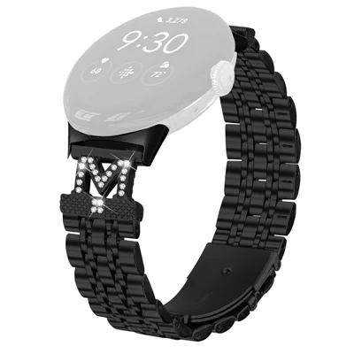 Watch Band for Google Pixel Watch 5 / Watch 4 / Watch 3 / Watch 2 / Watch 41mm Stainless Steel Metal Strap with M Shape Connector Rhinestone Decor - Black