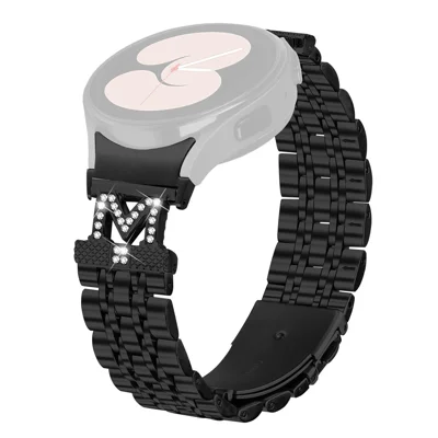 Stainless Steel Band For Samsung Galaxy Watch6 Classic  /  Watch6 Watchband with Quick Release M-Shaped Connector Rhinestone Decor - Black