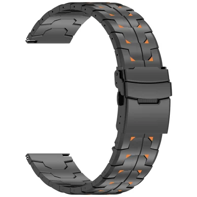 22mm Watch Band for Huawei Watch GT 6 46mm / GT 5 Pro 46mm / GT 5 46mm Titanium Alloy Replacement Strap - Black+Orange