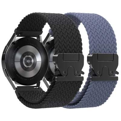 AHASTYLE WE37 20mm Watch Band For Samsung Galaxy Watch7  /  Watch6  /  Watch 5  /  Watch 4 40mm 44mm Double Loop Nylon Braided Strap with Parachute Buckle - Black  /  Blue Grey